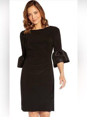 ❤️ NWT Adrianna Papell Stretch Jersey Side Ruched Dress with Bell Sleeve Detail